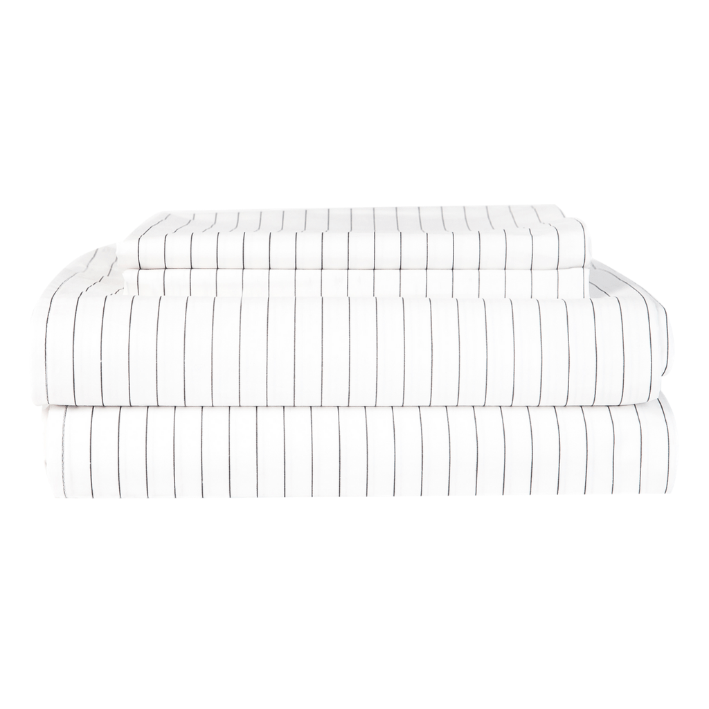 Essential Collection Percale Sheet set in Charcoal Stripe which includes 1 flat sheet, 1 fitted sheet and 2 pillowcases