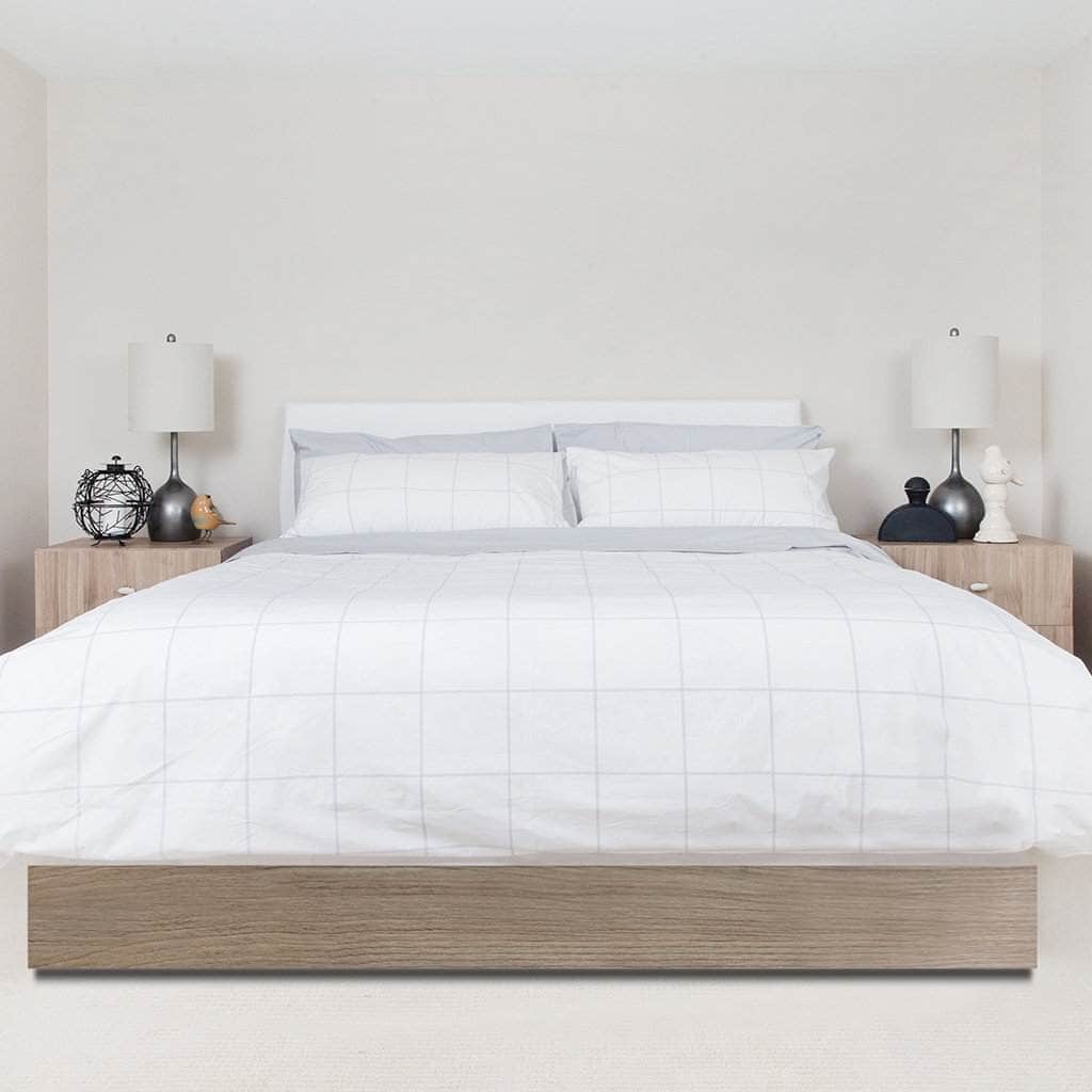 Bed with Essential Collection Percale Sheet Set in Light Grey Frame