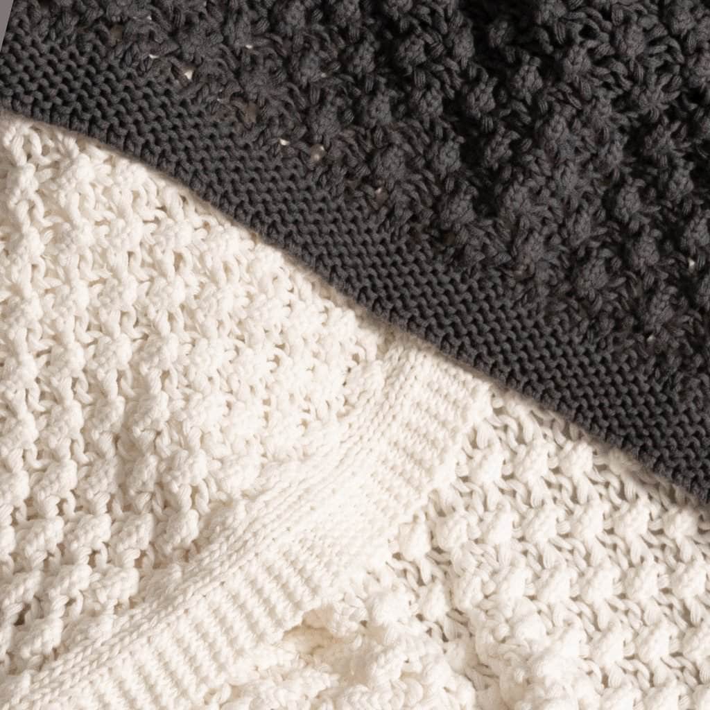 Hand sewn popcorn knit throw blanket