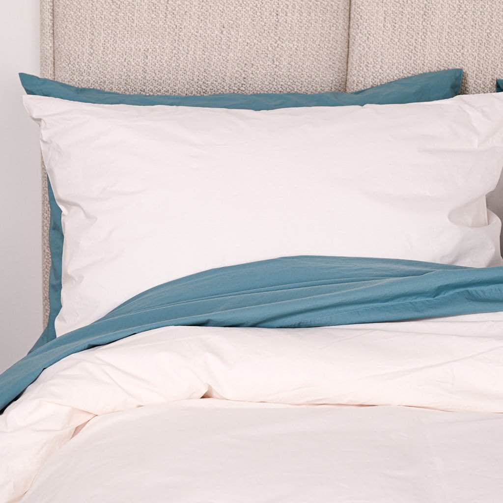Washed Percale Duvet Cover | Coconut Cream + Baltic sea | Skylark+Owl Linen Co.