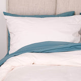 Washed Percale Duvet Cover | Coconut Cream + Baltic sea | Skylark+Owl Linen Co.
