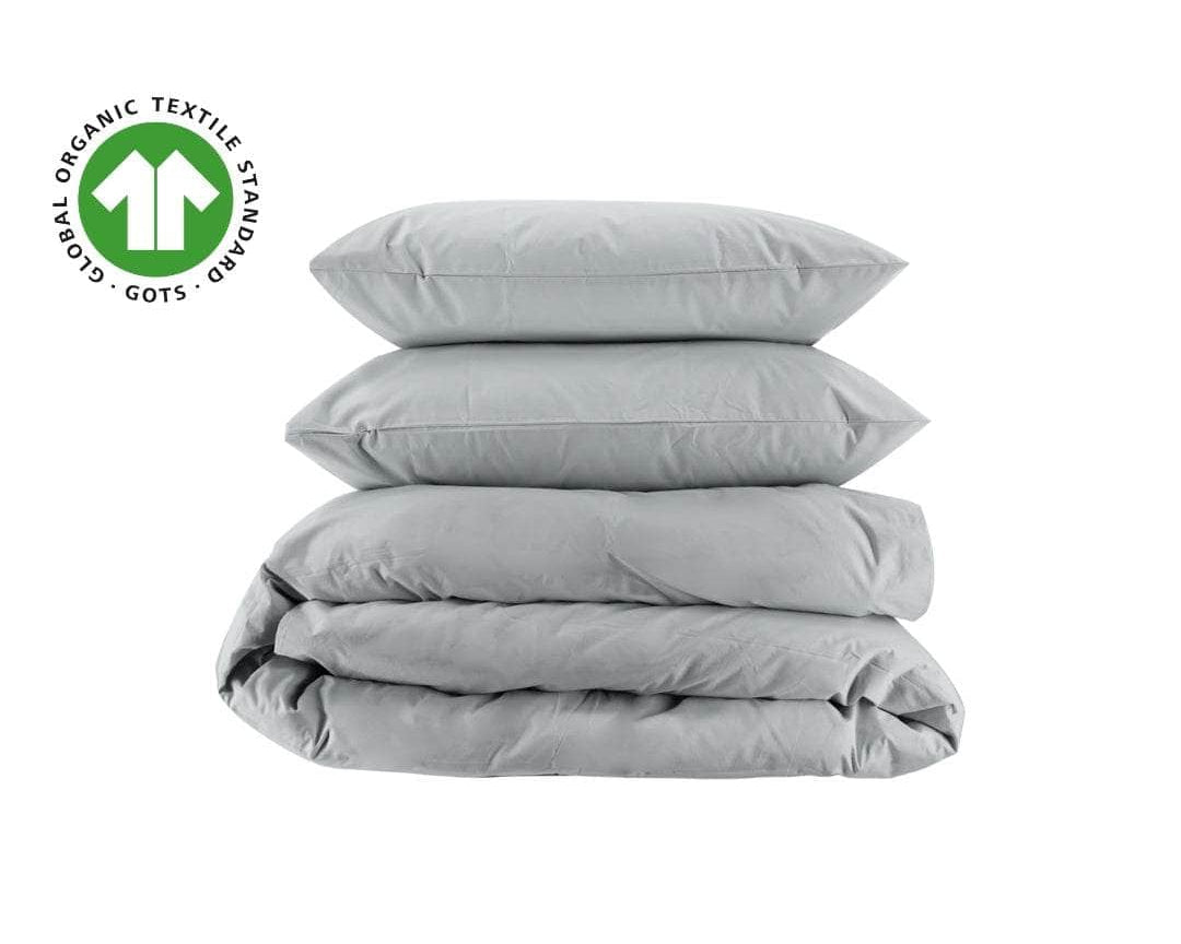 Light Grey organic percale duvet cover and pillowcases, folded