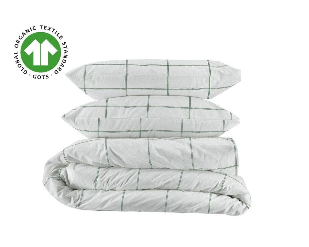 Leaf Frame organic percale duvet cover and pillowcases, folded
