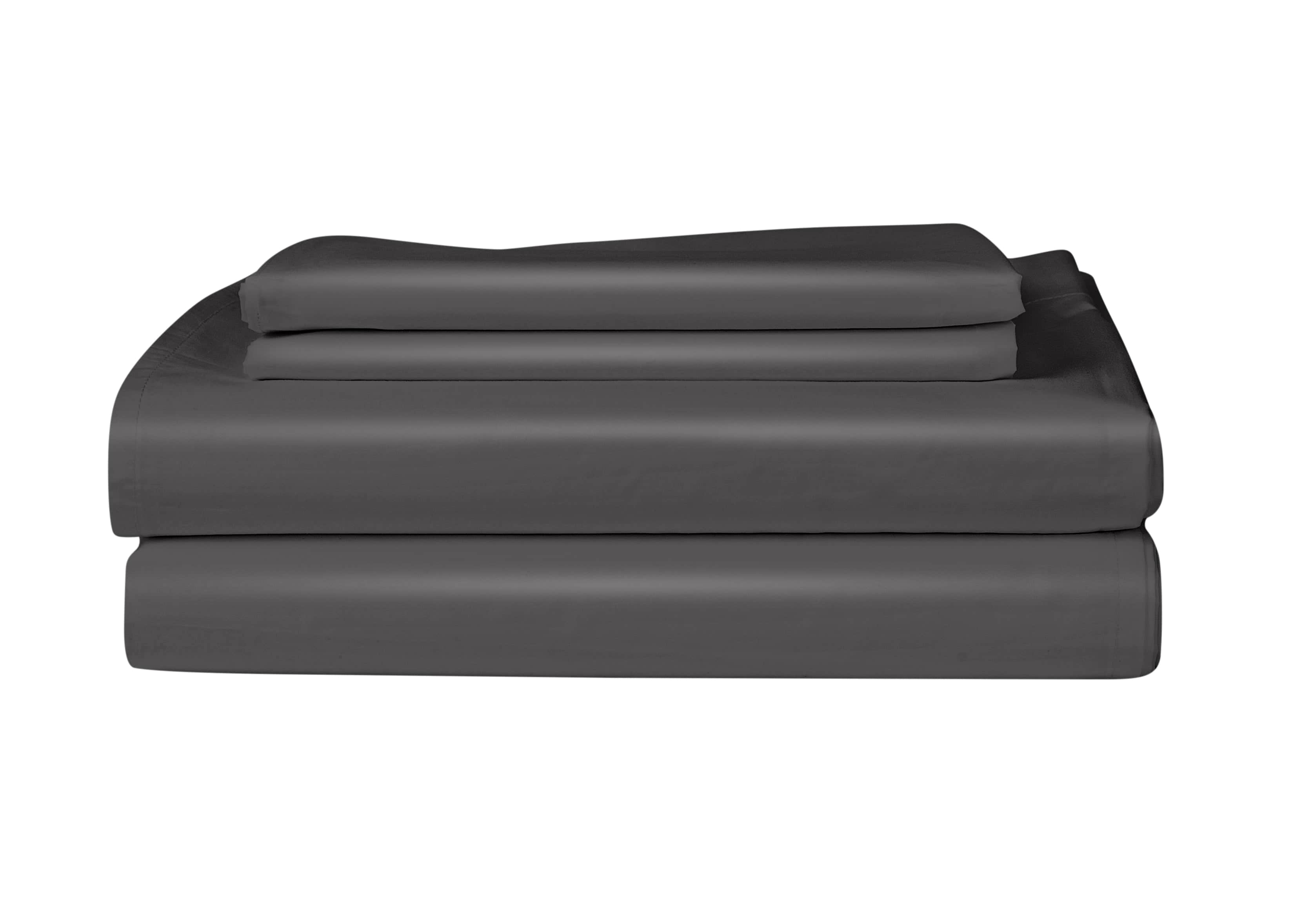 Set of dark gray bed sheets on a white background