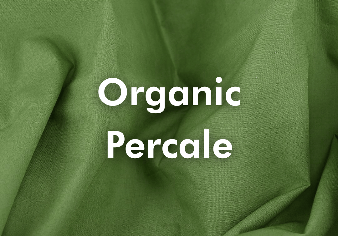 Green fabric with 'Organic Percale' text and 'Best-Seller' label
