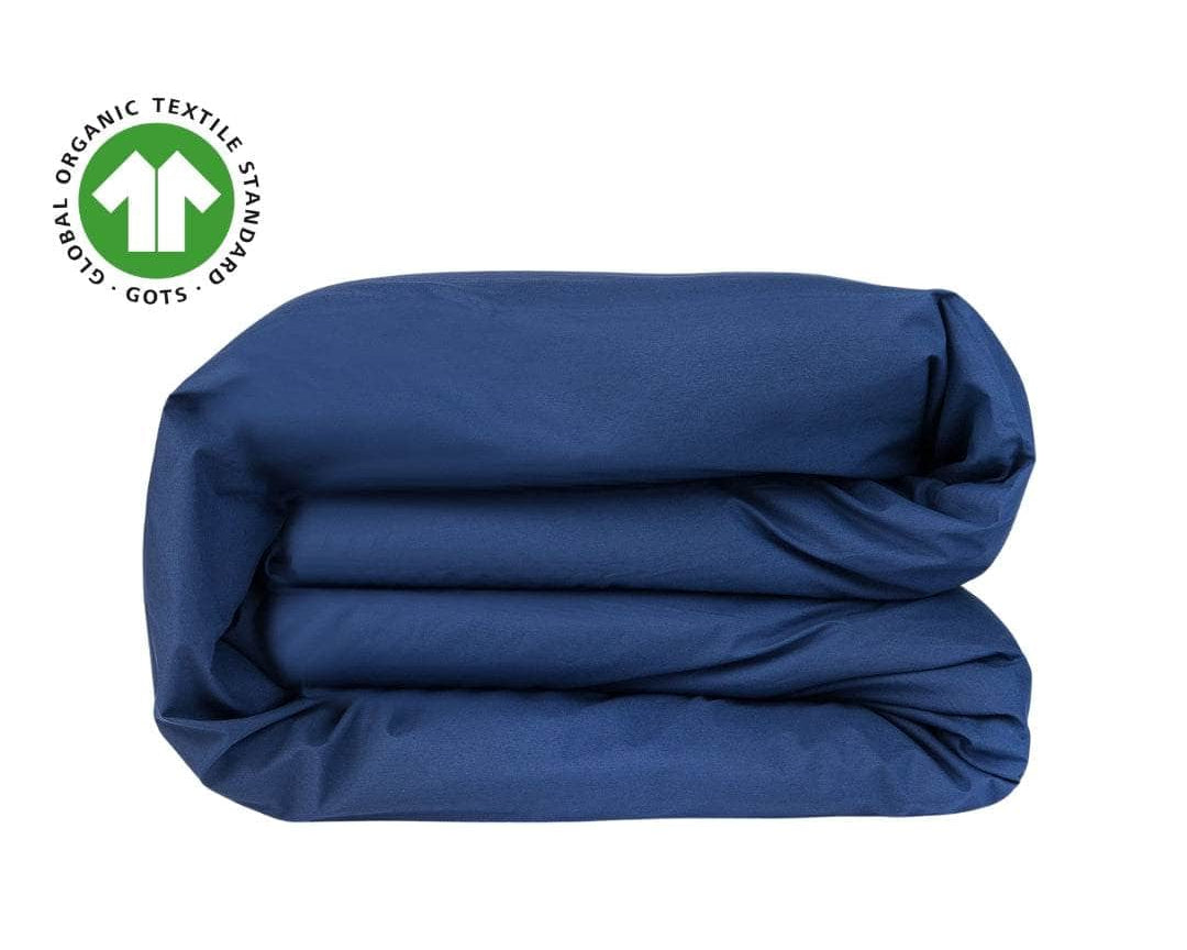 Folded Navy organic percale duvet cover