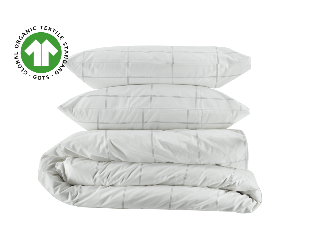 Light Grey Frame organic percale duvet cover and pillowcases, folded