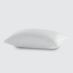 Image of a white pillow protector (on a pillow) on a white background