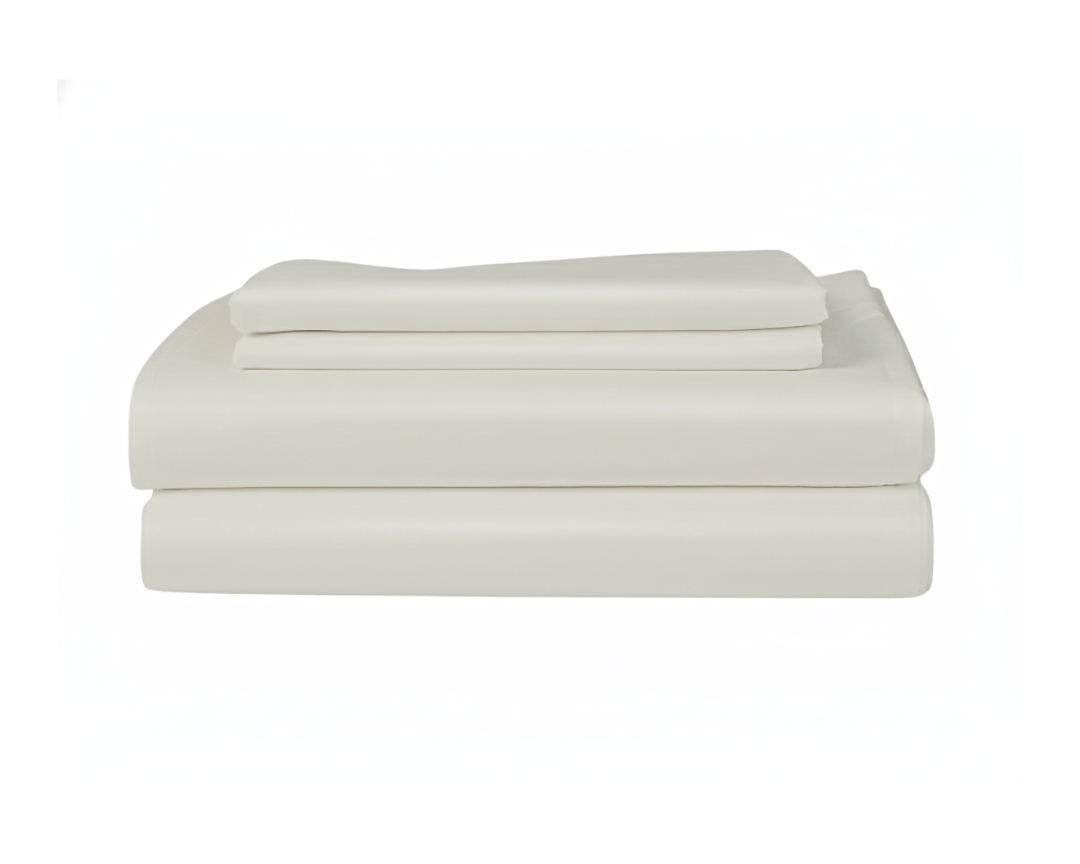 Stack of white folded towels on a white background