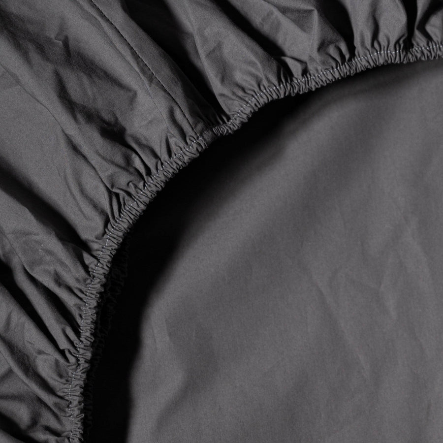 Close up of Essential Collection Percale Fitted Sheet in Charcoal