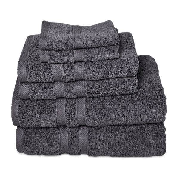 Element Turkish Cotton Towel Set in Dark Grey including 2 washcloths, 2 hand towels and 2 bath towels stacked