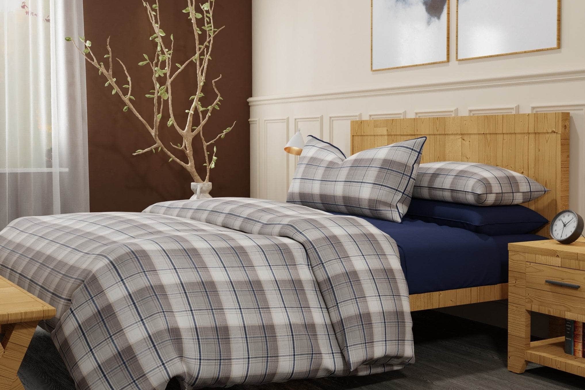 Plaid organic flannel duvet cover bed made