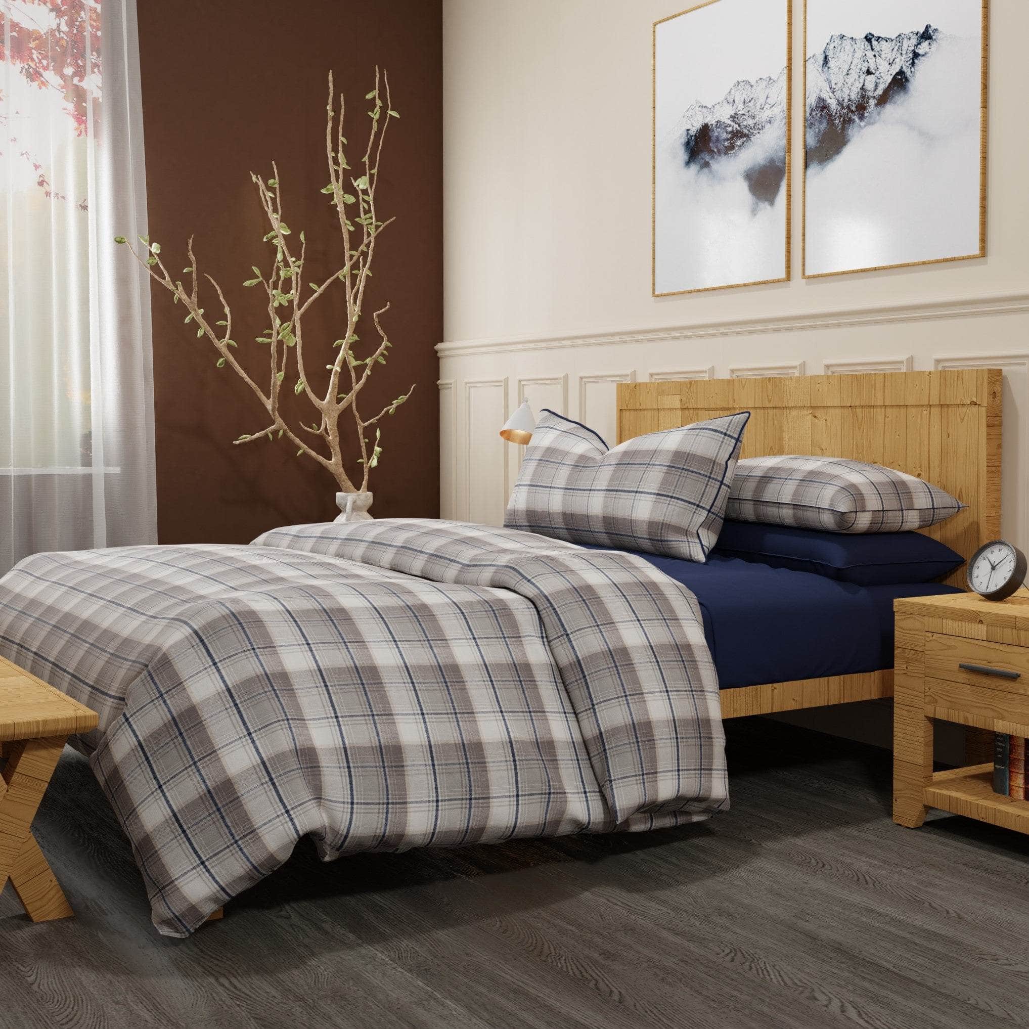 Plaid organic flannel duvet cover bed made