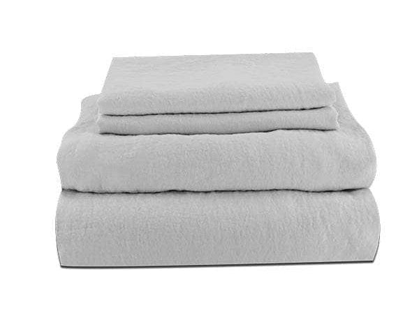 Folded linen sheet set in Mushroom 2 Pillowcases 1 Fitted sheet 1 loose sheet