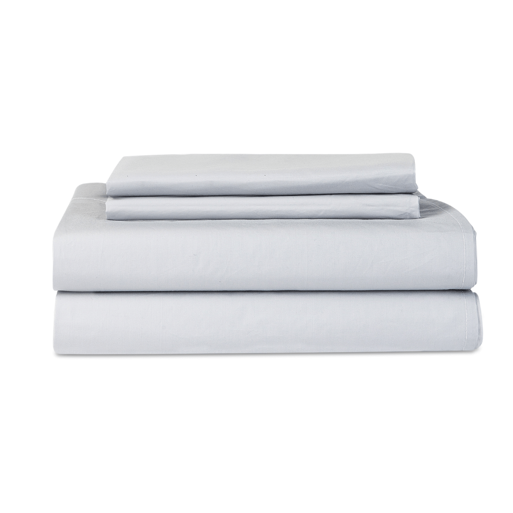 Essential Collection Percale Sheet set in Light Grey which includes 1 flat sheet, 1 fitted sheet and 2 pillowcases