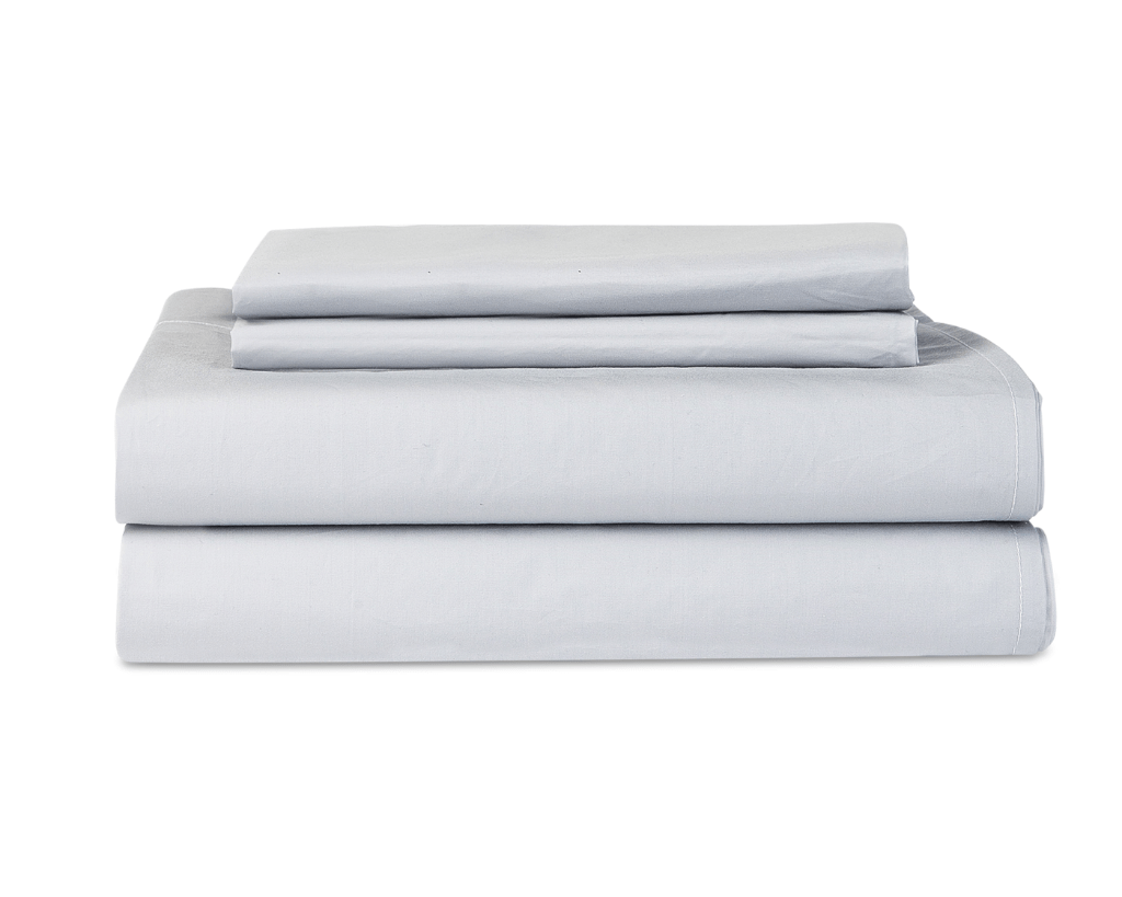 Essential Collection Percale Sheet set in Light Grey which includes 1 flat sheet, 1 fitted sheet and 2 pillowcases