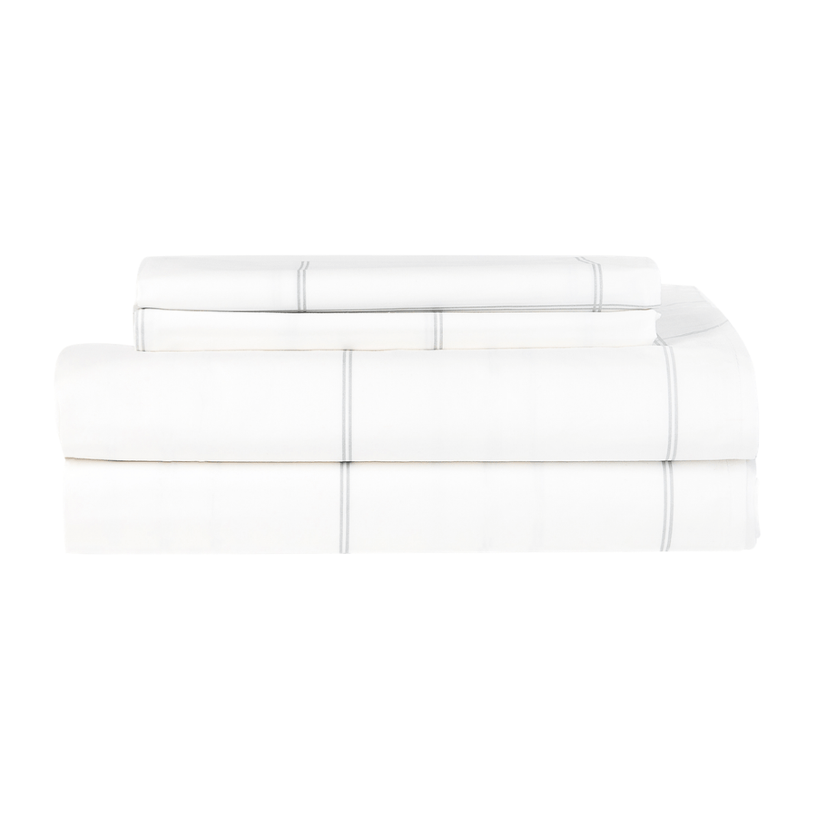 Essential Collection Percale Sheet set in Light Grey Frame which includes 1 flat sheet, 1 fitted sheet and 2 pillowcases 