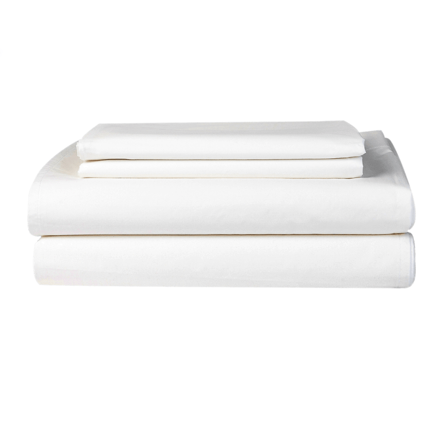Essential Collection Percale Sheet set in White which includes 1 flat sheet, 1 fitted sheet and 2 pillowcases
