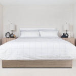 Bed with Essential Collection Percale Duvet Cover & Pillowcase Set in Light Grey Frame