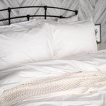 Close up of a bed with the Essential Collection Percale Duvet Cover in White