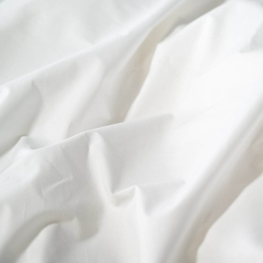 Close up of Essential Collection Percale Sheet Set in DWhite
