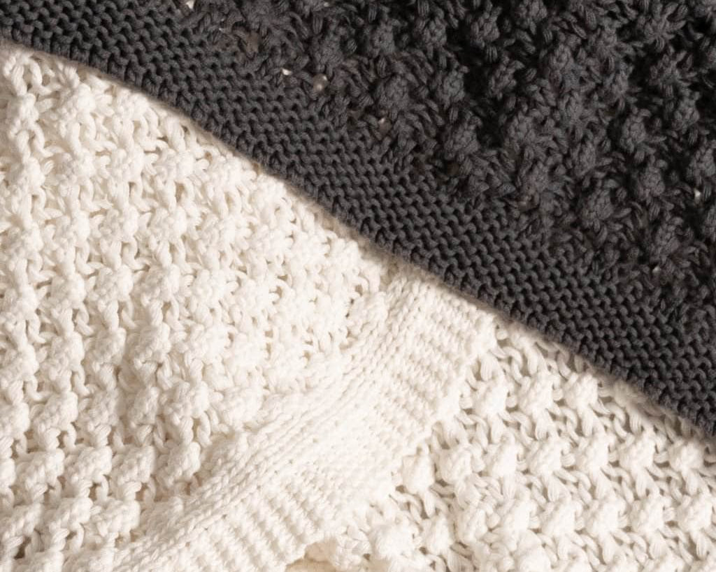 Hand sewn popcorn knit throw blanket