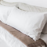 sand refined  sateen sheet set close up of pillowcases