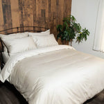 Bed with Sand Refined Sateen Duvet Set and Sheet set