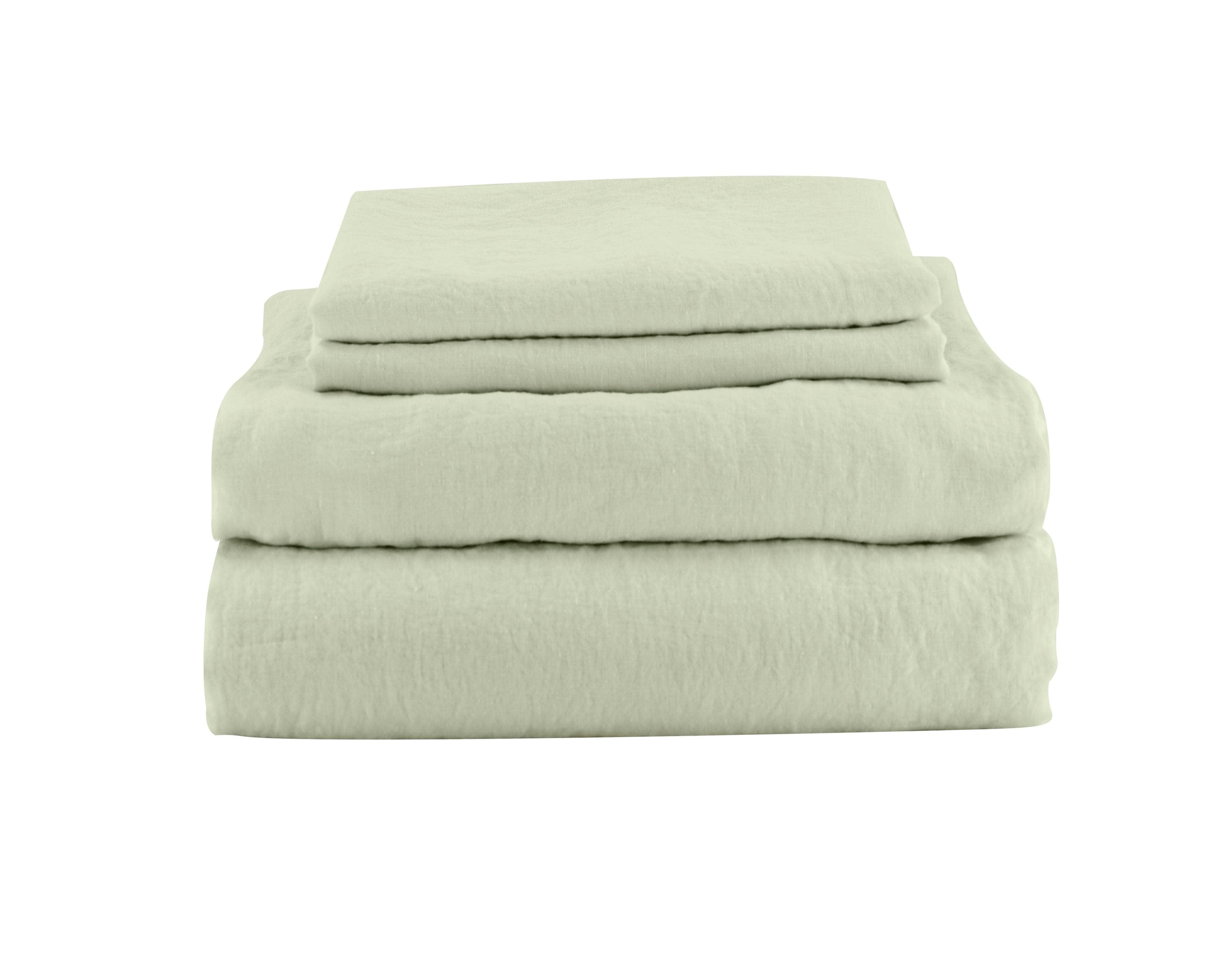 green linen bed sheet set including 2 pillowcases  1 flat sheet 1 fitted sheet