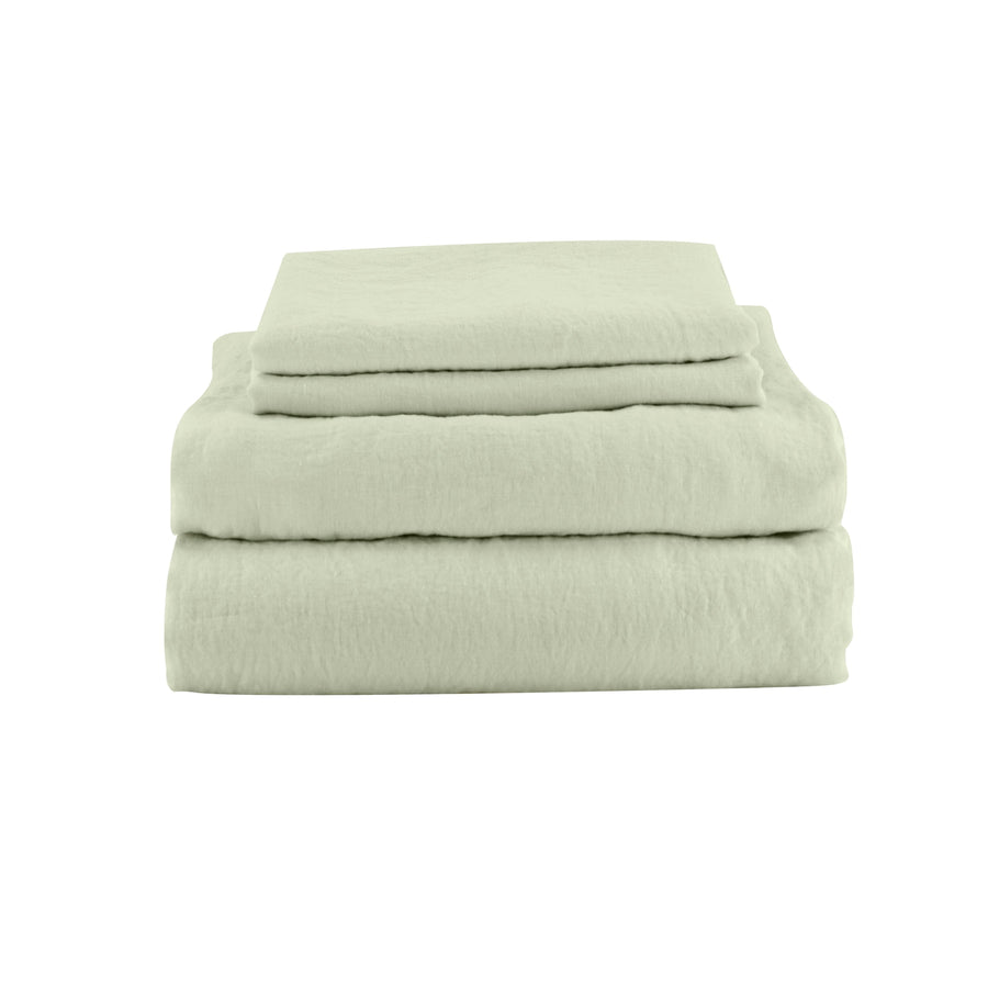 green linen sheet set including 2 pillowcases  1 flat sheet 1 fitted sheet